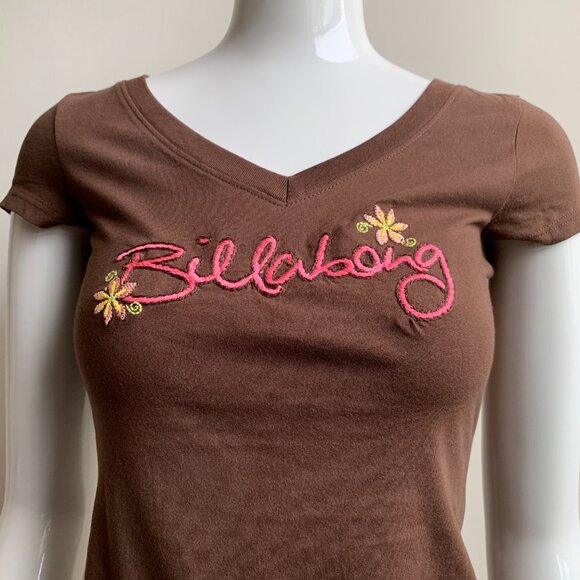 Billabong surf brown embroidered logo v-neck t-shirt - Picture 3 of 4